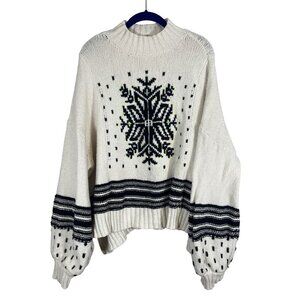 Anthropologie Snowflake Knit Sweater Beige L Relaxed Neutral Preppy Boxy Ribbed